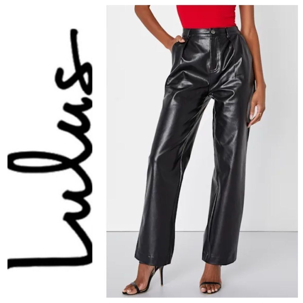 Lulus Check Your Vibe Black Vegan Leather High Rise Pants Size XS NWT